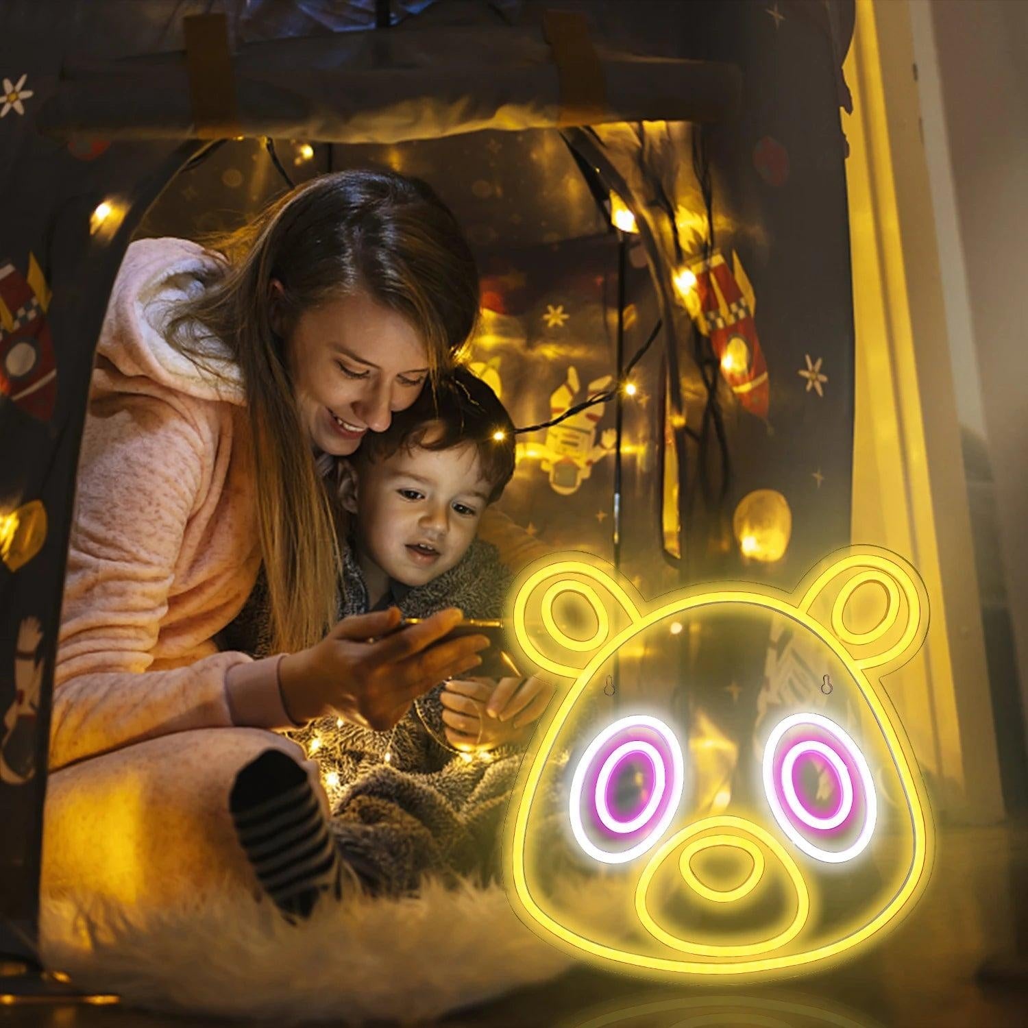 Bear Anime Cartoon Bear Led Neon Sign With Yellow Purple For Kids Room And Cafe | Shineneon