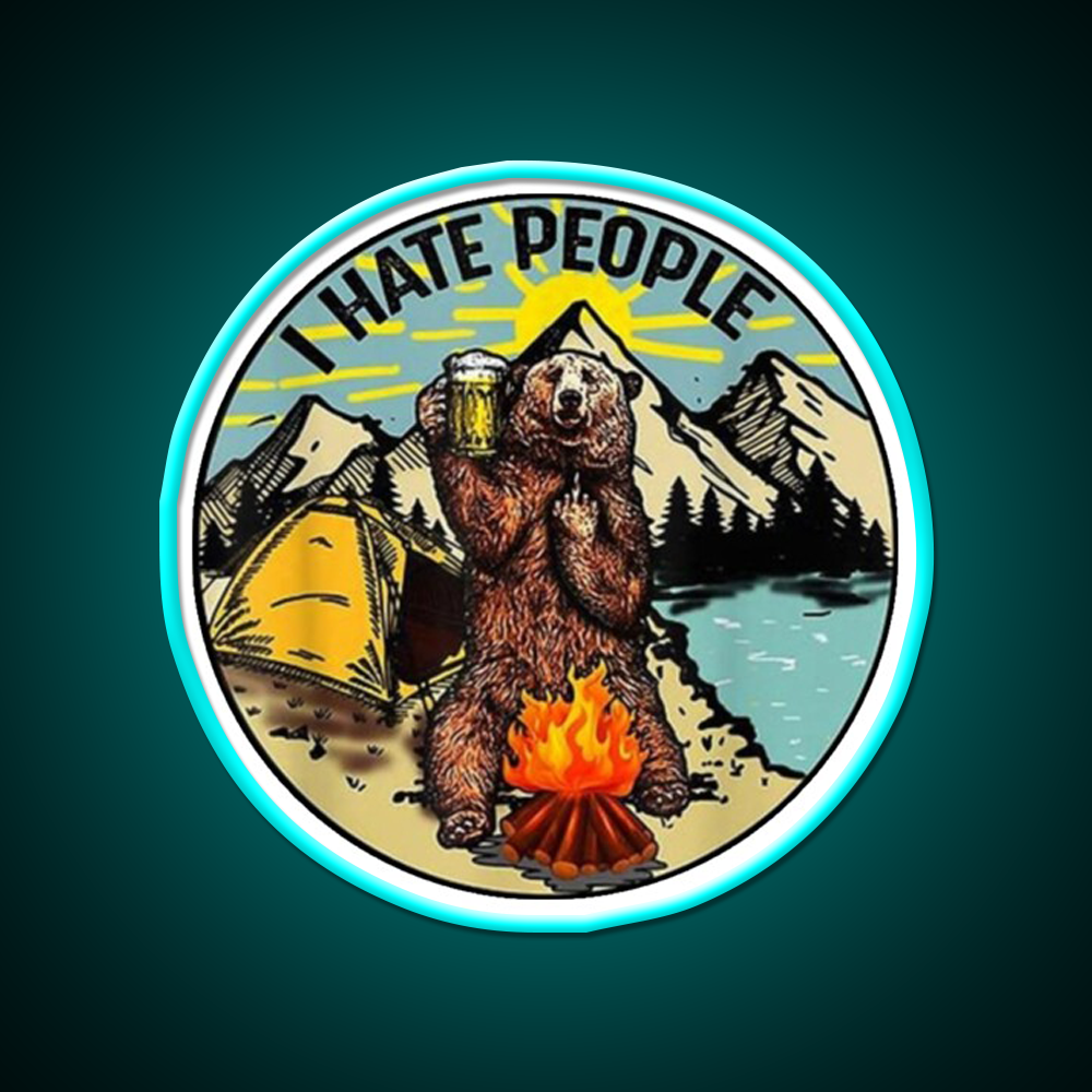 Bear Camping I Hate People Beer Bar Decor Led Neon Sign Rgb Color - Size and dimension reference