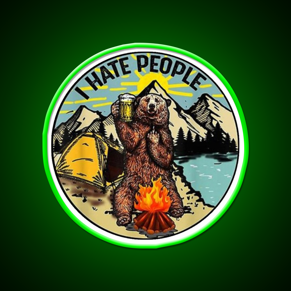 Bear Camping I Hate People Beer Bar Decor Led Neon Sign Rgb Color - LED neon sign view 8