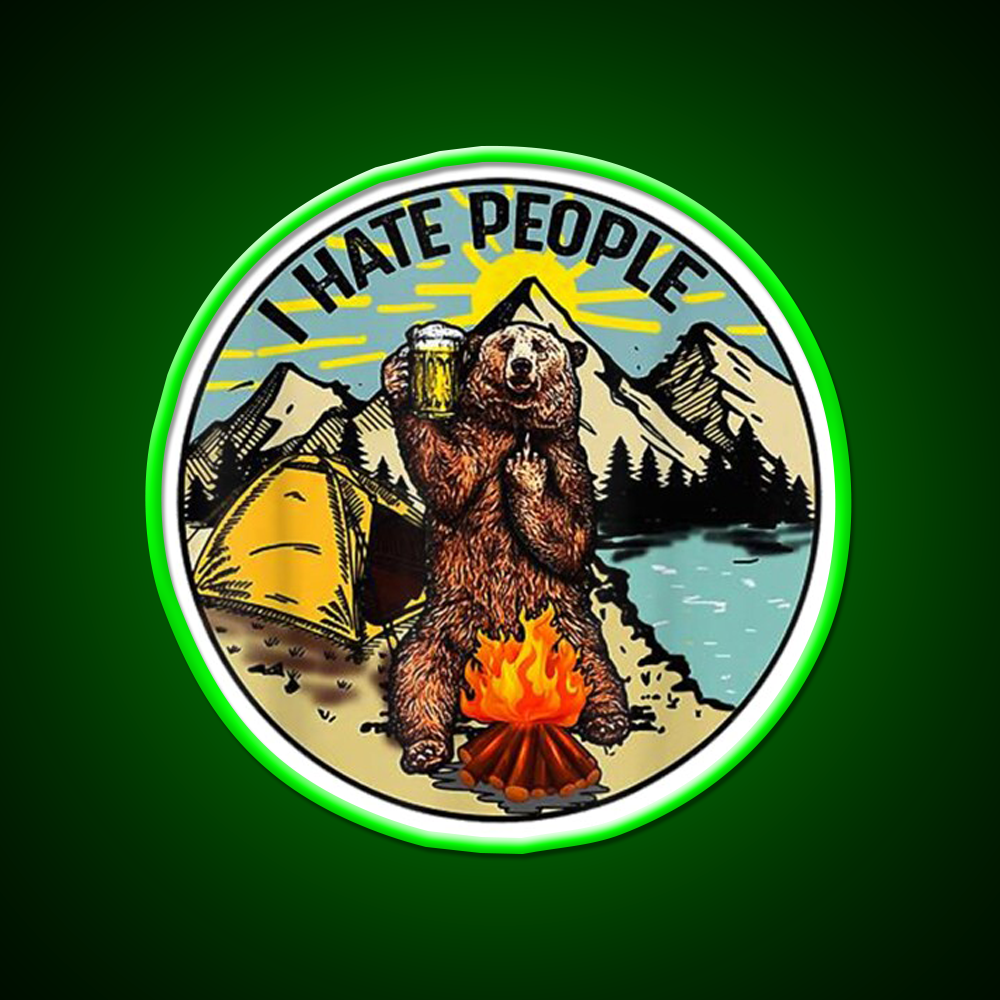 Bear Camping I Hate People Beer Bar Decor Led Neon Sign Wall Art Rgb Color - LED neon sign view 8