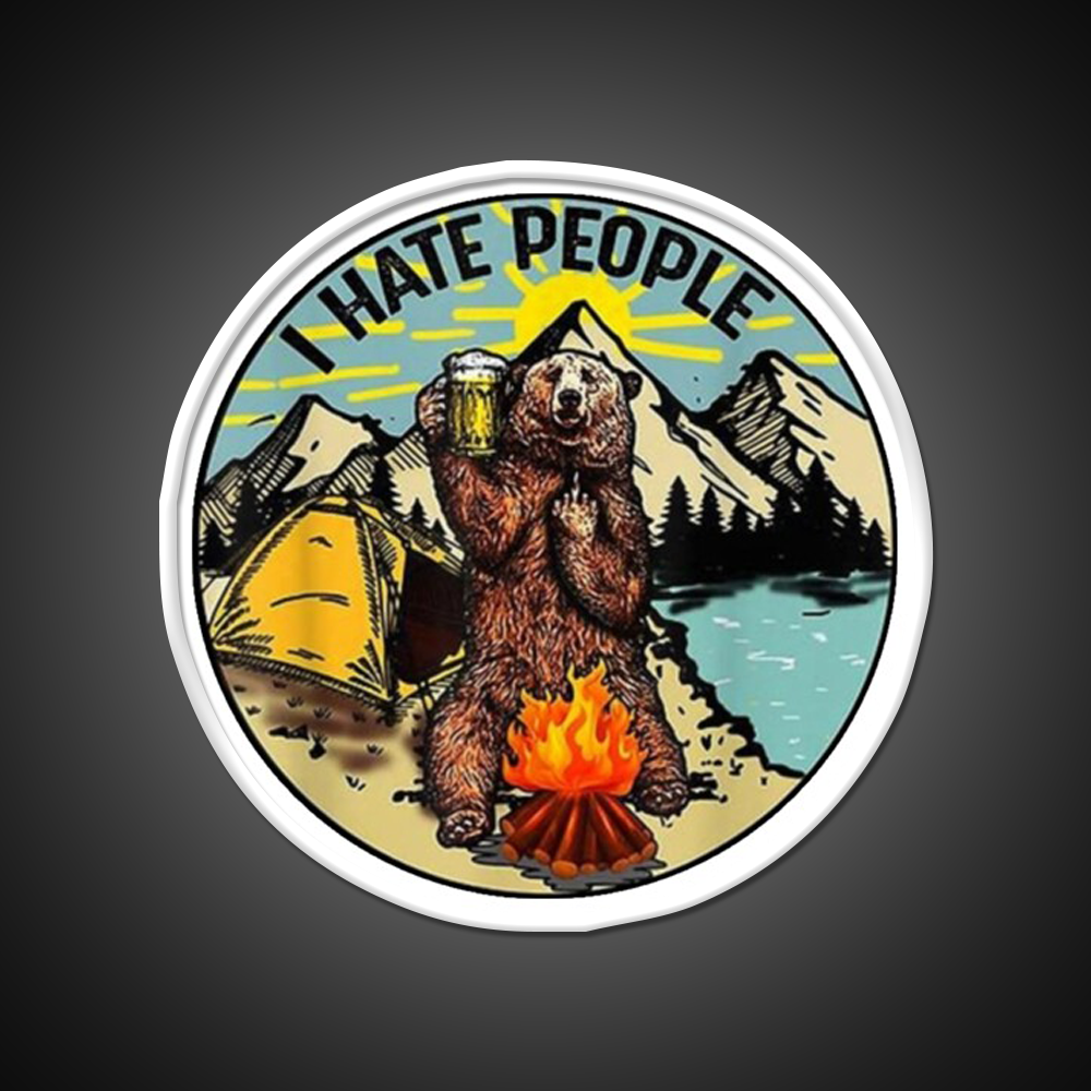 Bear Camping I Hate People Beer Bar Decor Led Neon Sign Rgb Color - LED neon sign view 11