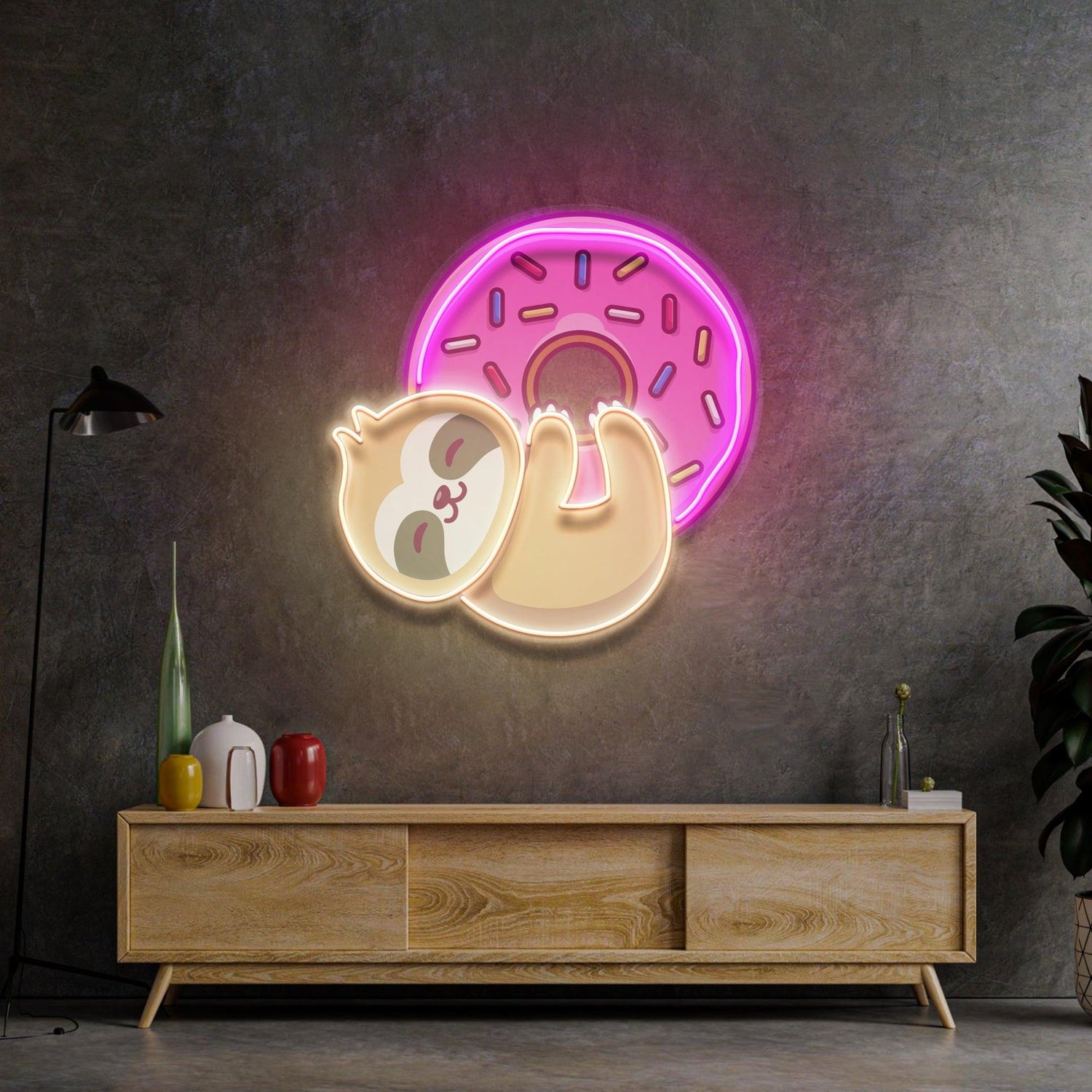Bear Hugging Donuts Cartoon Chef Pig Flame Uv Printed Led Neon Sign For Restaurant Decor | Shineneon