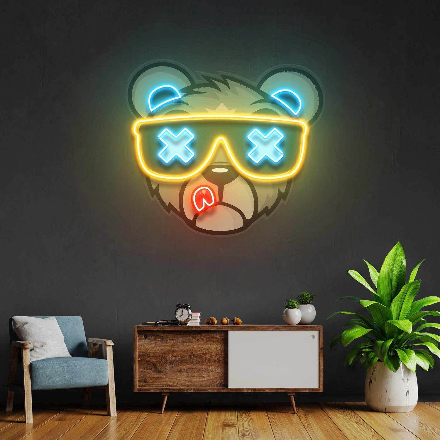 Bear With Glasses X Eyes Uv Printed Led Neon Sign Artwork For Bedroom Studio Decor | Shineneon