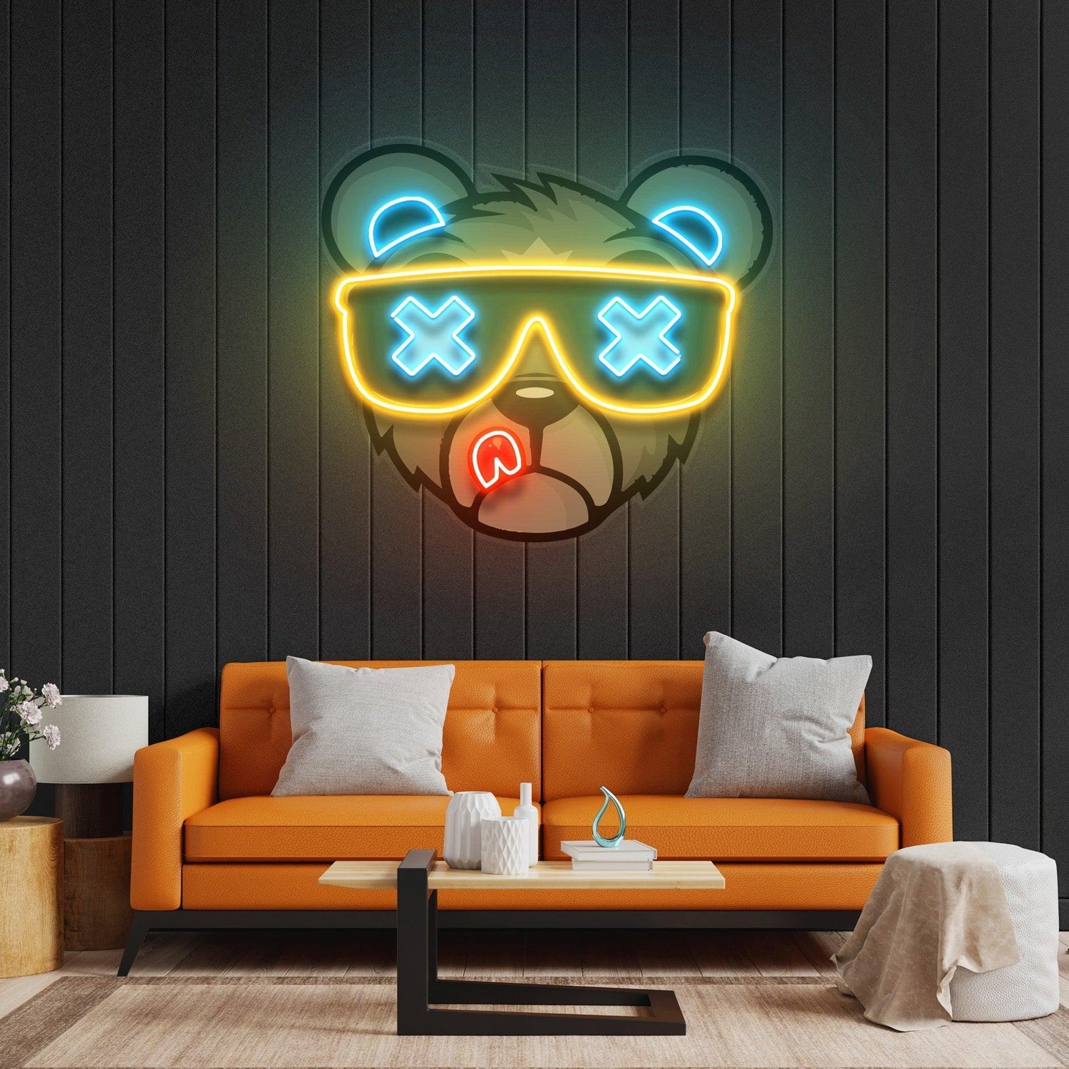 Bear With Glasses X Eyes Uv Printed Led Neon Sign Artwork For Bedroom Studio Decor | Shineneon