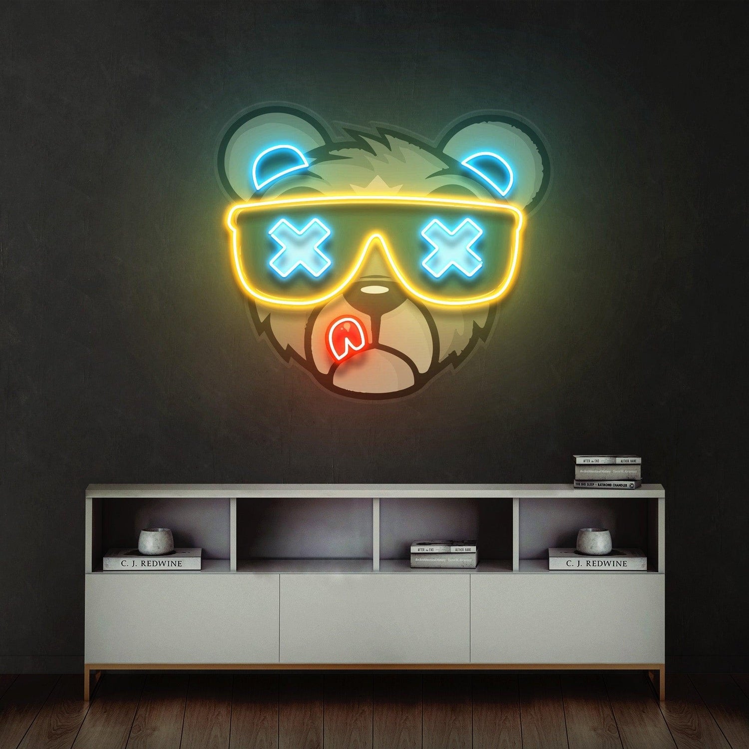 Bear With Glasses X Eyes Uv Printed Led Neon Sign Artwork For Bedroom Studio Decor | Shineneon