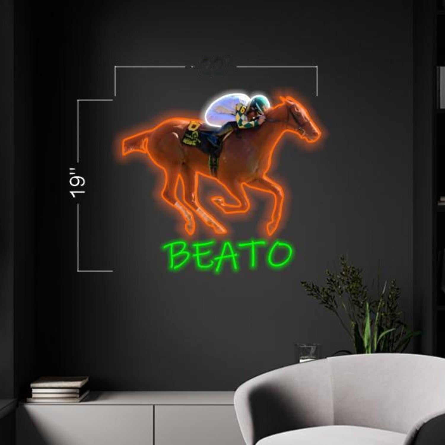 Beato Galloping Horse Rider Orange-Green Led Neon Sign For Indoor Wall Art Decor | Shineneon