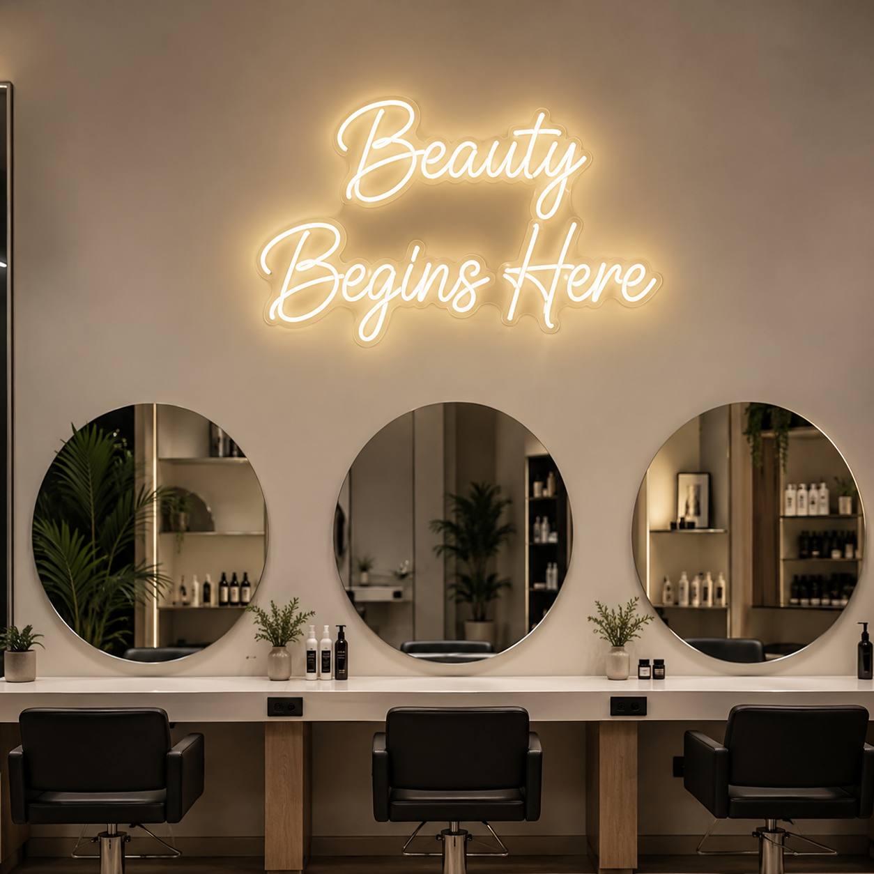 Beauty Begins Here LED Neon Sign - 01 Original Product Image