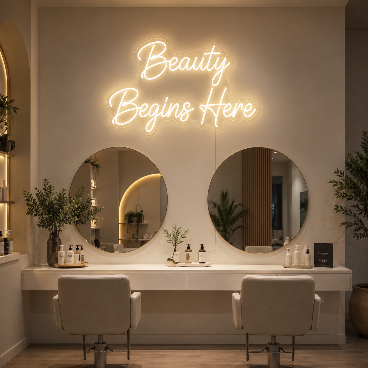 Beauty Begins Here LED Neon Sign - 02 High-Converting Product Image