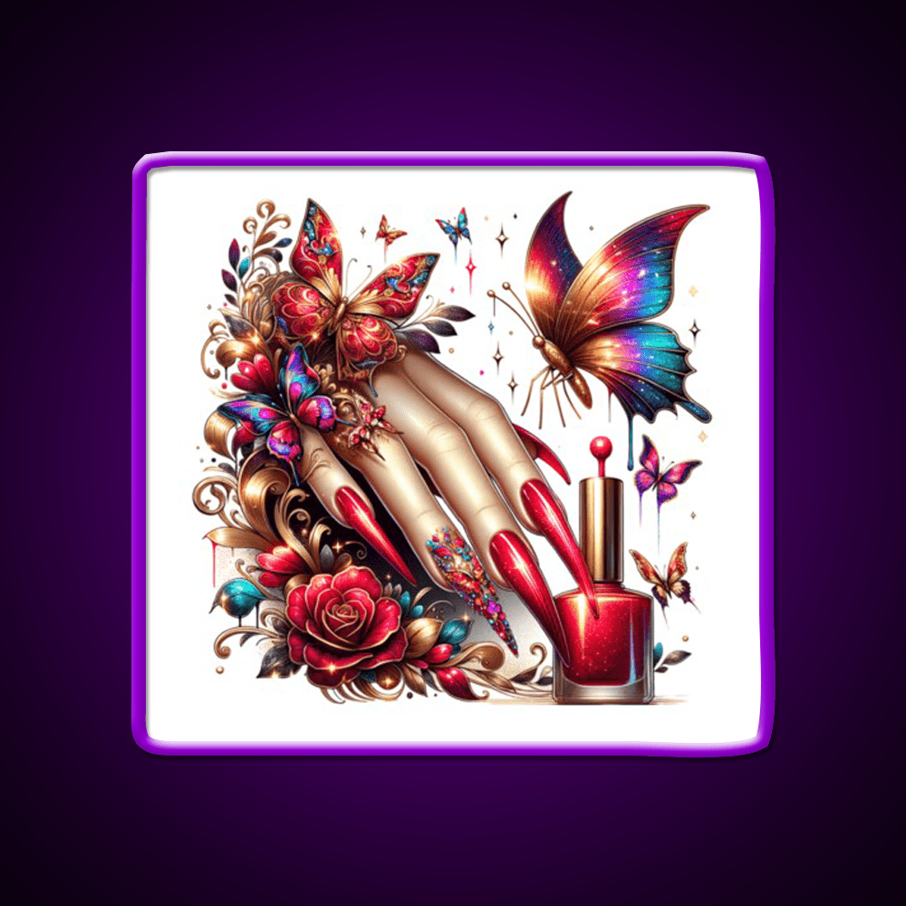 Beauty Of Butterfly And Nail Art Nail Salon Led Neon Sign Rgb Color - Shineneon