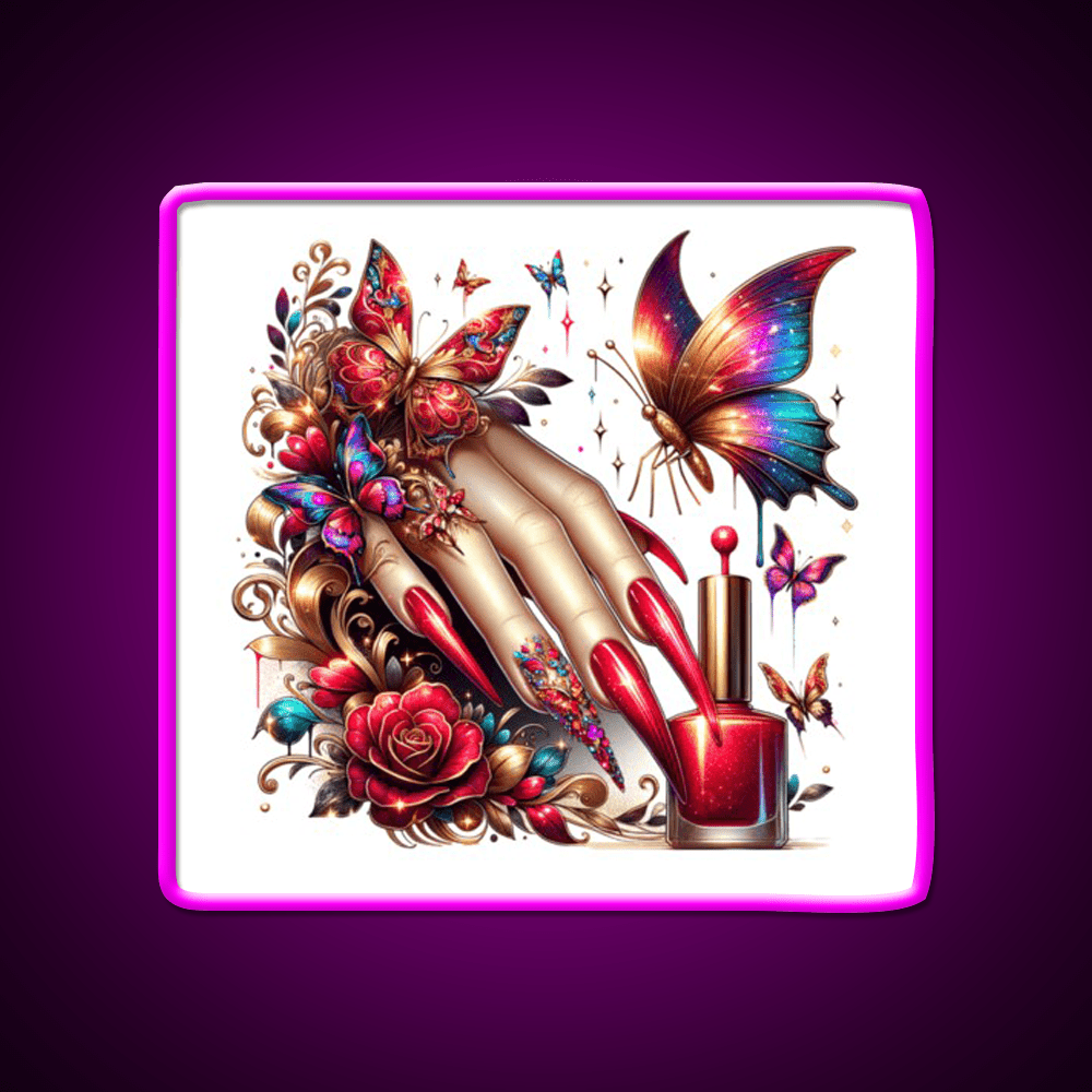 Beauty Of Butterfly And Nail Art Nail Salon Led Neon Sign Rgb Color - Shineneon