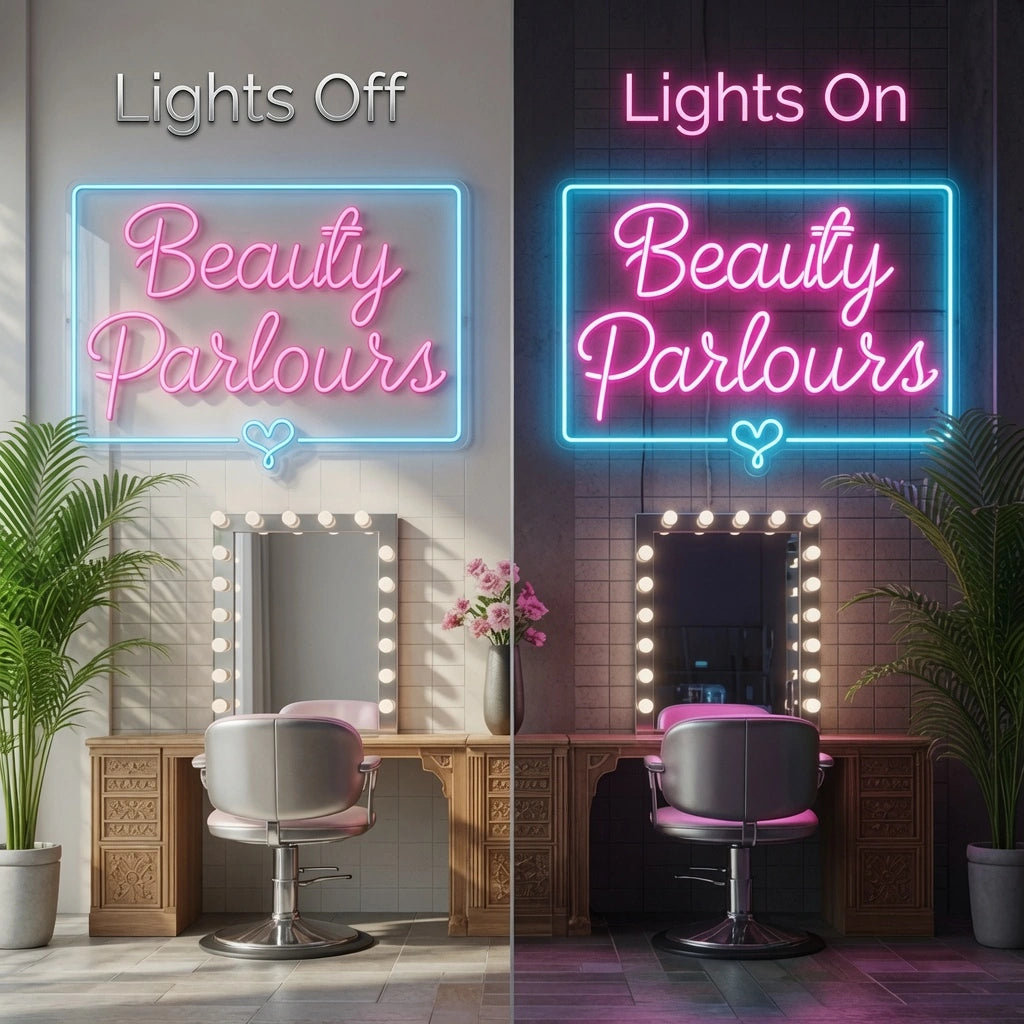 Beauty Parlours Wall Decor LED Neon Sign - 06 Day Night Comparison