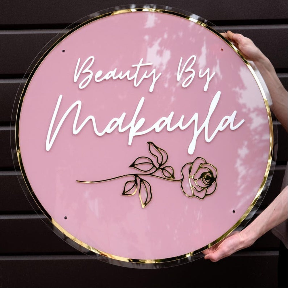 Beauty With Rose Acrylic Business Logo Sign