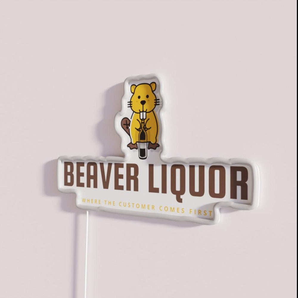 Beaver Liquor Customer Comes First Drinking Rgb Led Neon Sign - Neon sign mounted on wall in room