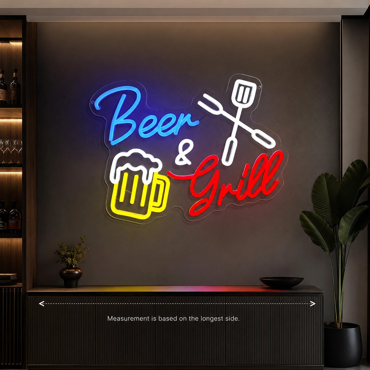 Beer And Grill Crossed Tools With Beer Mug LED Neon Sign color grid