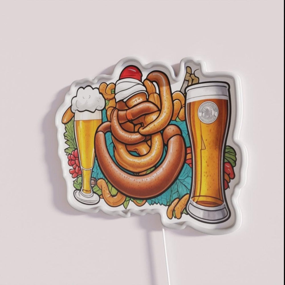 Beer And Sausage Rgb Led Neon Sign - Neon sign mounted on wall in room