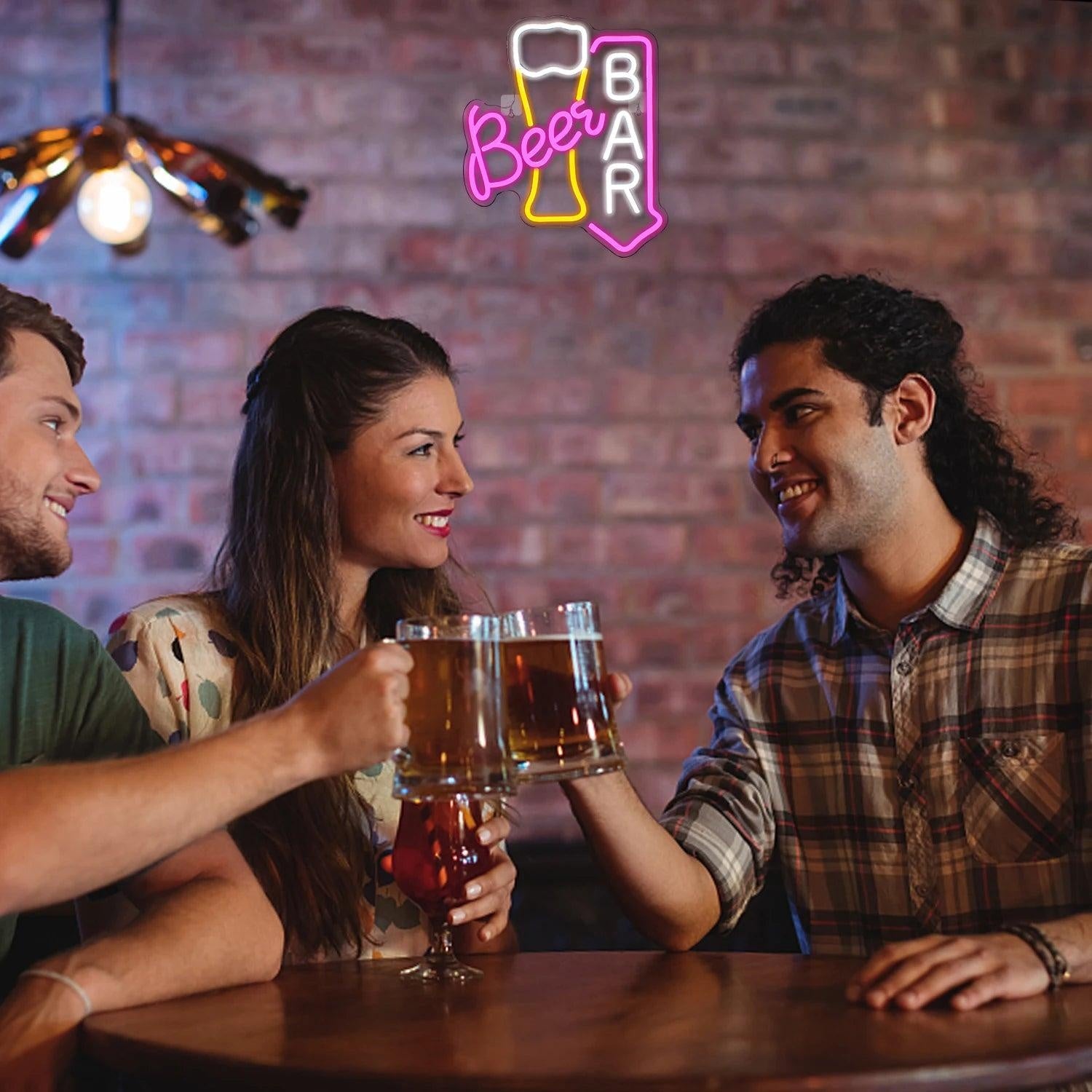 Beer Bar Pink Yellow White Led Neon Sign With Beer Cup Design Retro Bar Decor | Shineneon