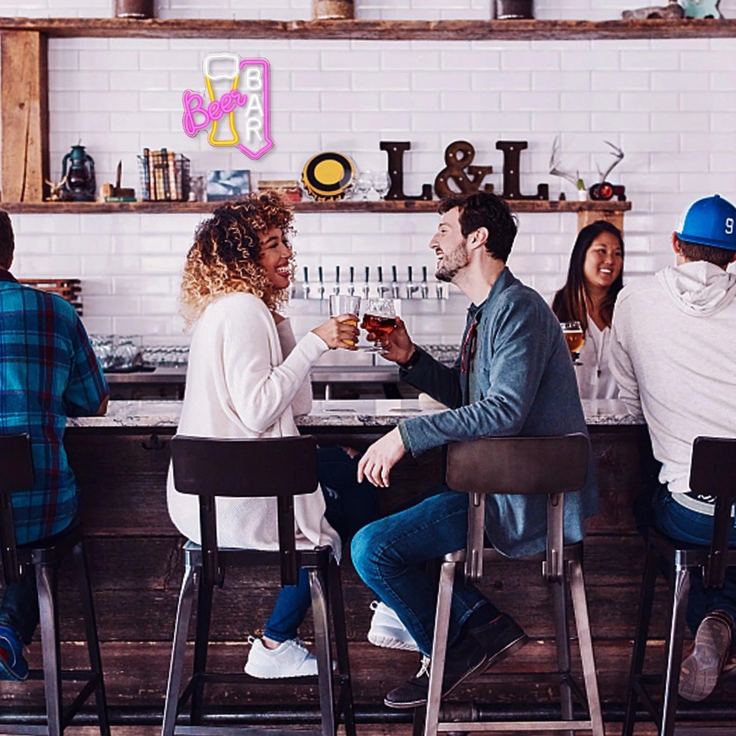 Beer Bar Pink Yellow White Led Neon Sign With Beer Cup Design Retro Bar Decor | Shineneon