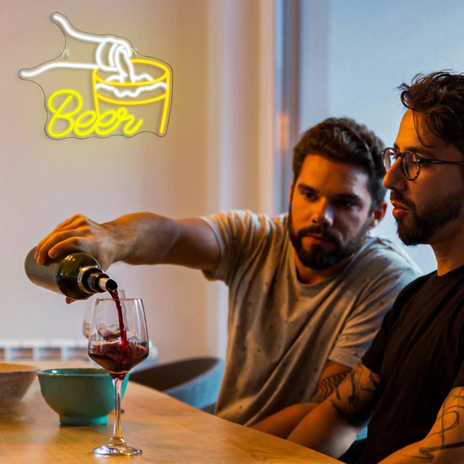 Beer Bar White Yellow Led Neon Sign With Pouring Bottle Glass For Bar Decor | Shineneon