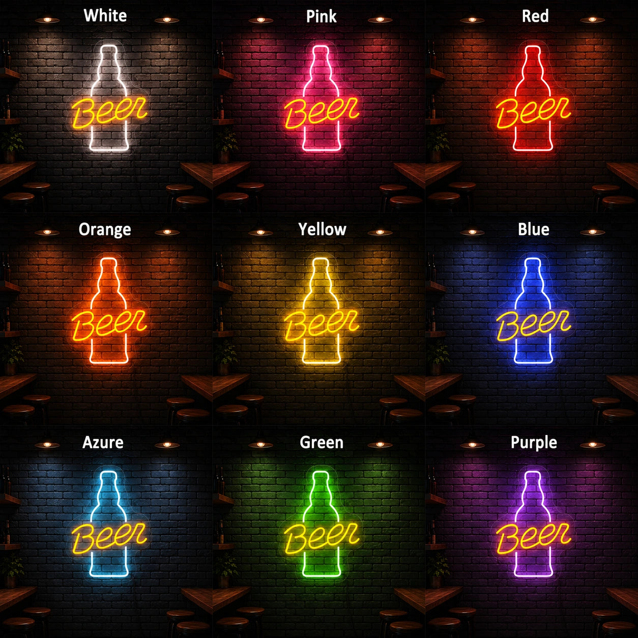 Beer Bottle LED Neon Sign Man Cave Neon Sign day and night comparison