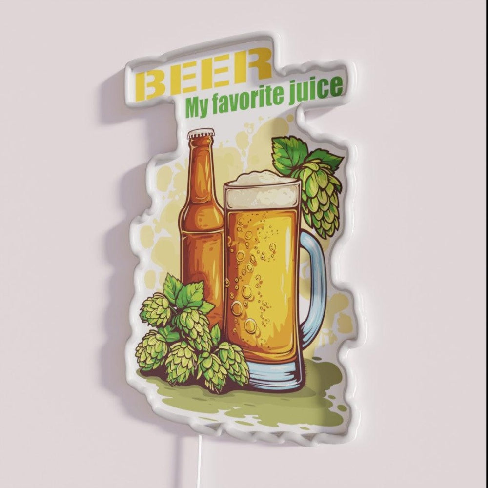 Beer Bottle With Hops Party Beer Beer Rgb Led Neon Sign - Neon sign mounted on wall in room