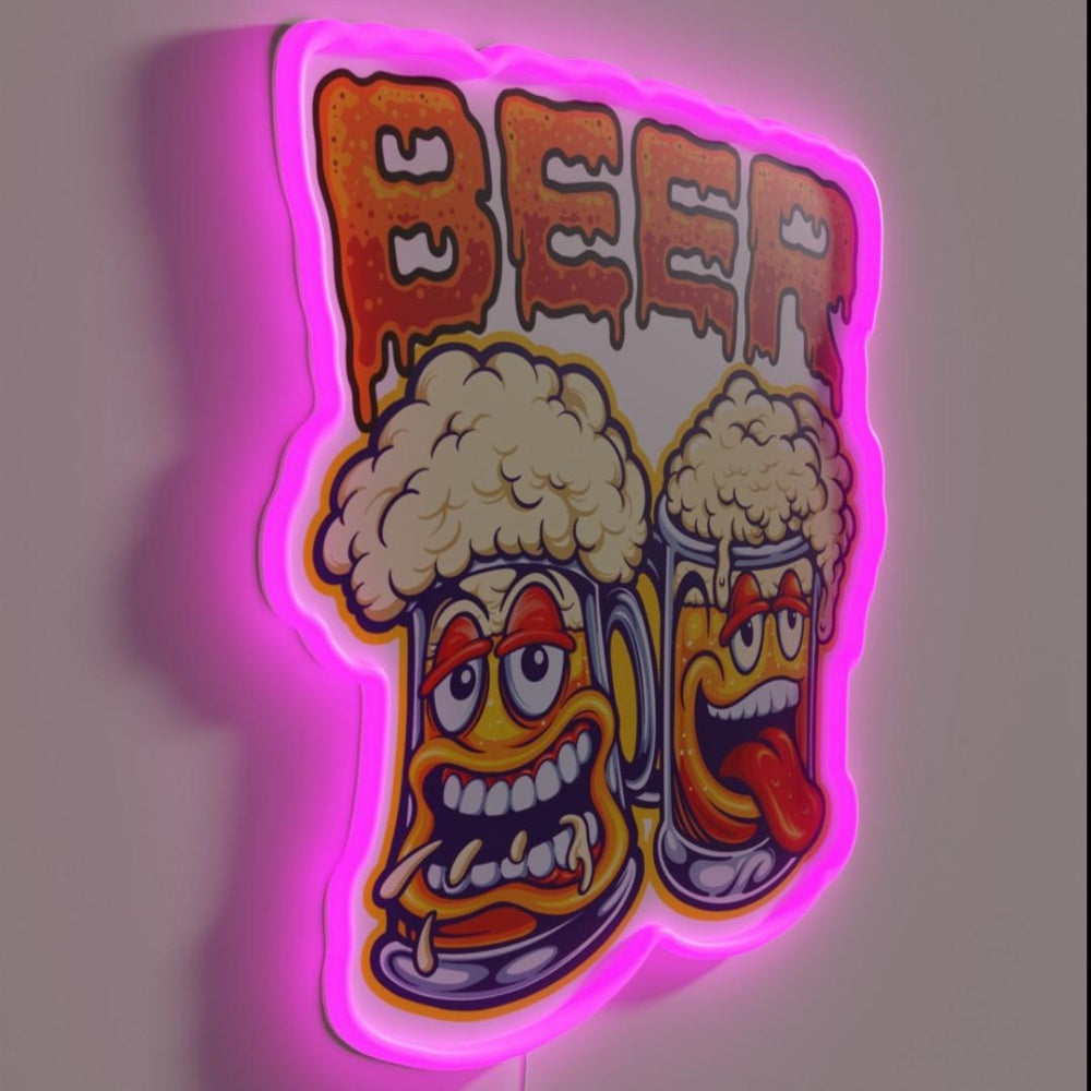Beer Buddies Funny Drunk Cartoon Beers Rgb Led Neon Sign - LED neon sign close-up detail