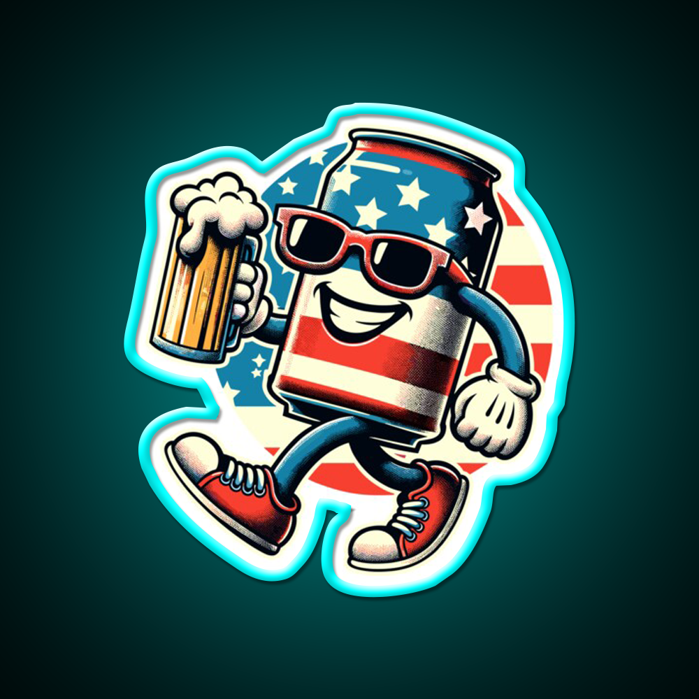 Beer Can Funny Mascot Celebrate Freedom Beer Bar Decor Led Neon Sign Rgb Color - Size and dimension reference