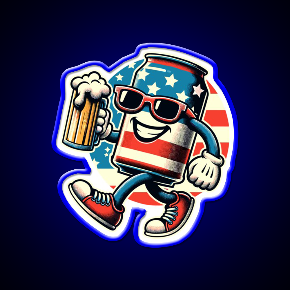 Beer Can Funny Mascot Celebrate Freedom Beer Bar Decor Led Neon Sign Rgb Color - LED neon sign view 5