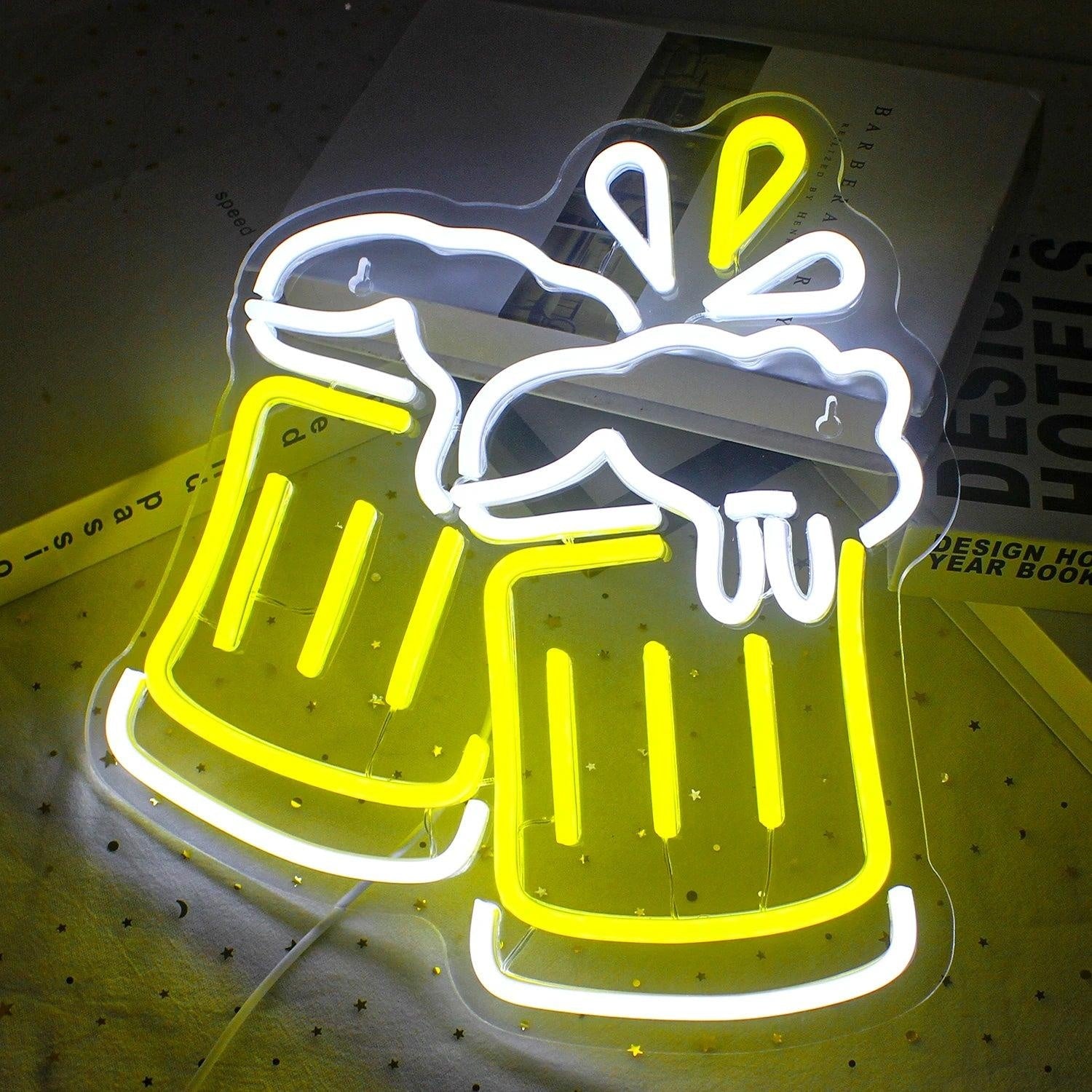 Beer Cheers Yellow White Led Neon Sign For Bar Home Decor | Shineneon