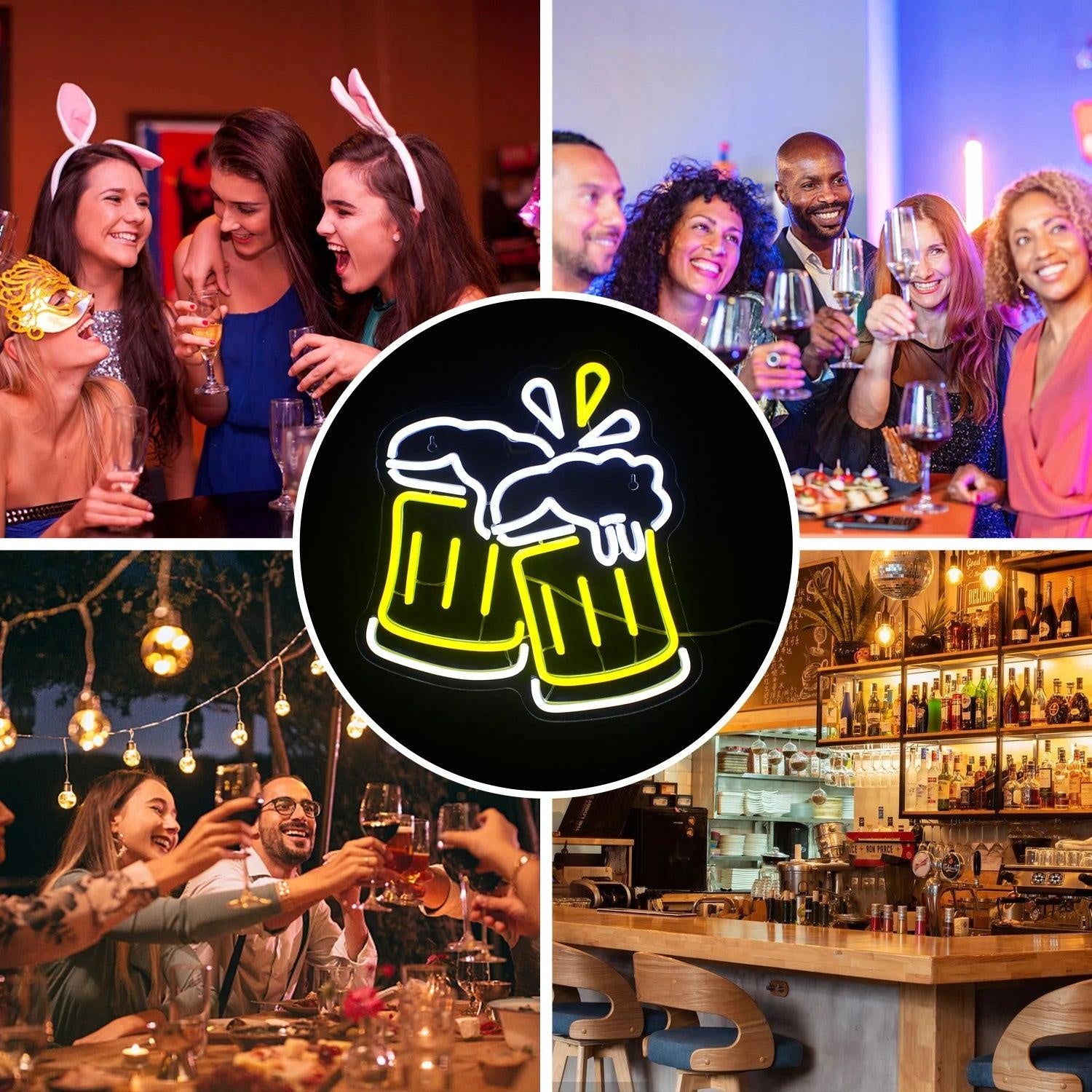Beer Cheers Yellow White Led Neon Sign For Bar Home Decor | Shineneon