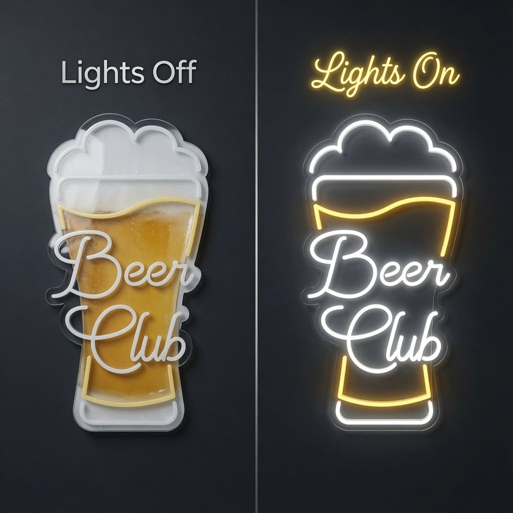 Beer Club LED Neon Sign - 06 Day Night Comparison