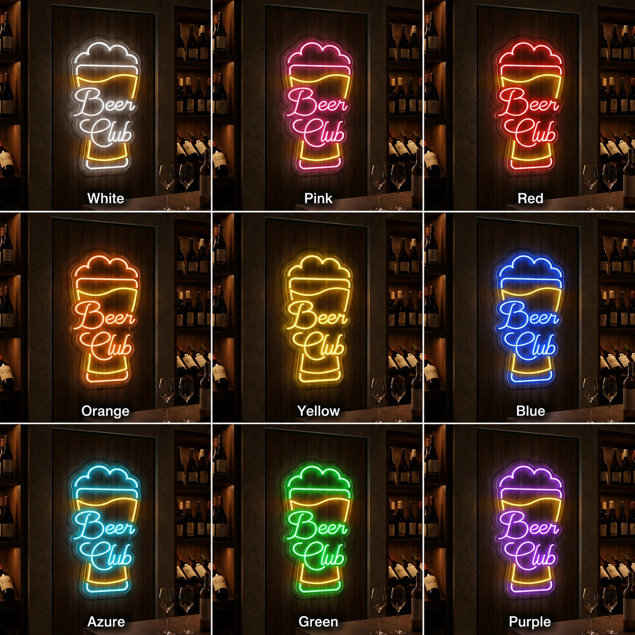 Beer Club Man Cave LED Neon Sign day and night comparison