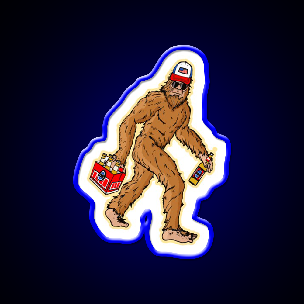 Beer Drinkin Bigfoot Sasquatch Hat Beer Bar Decor Led Neon Sign Rgb Color - Size and dimension reference