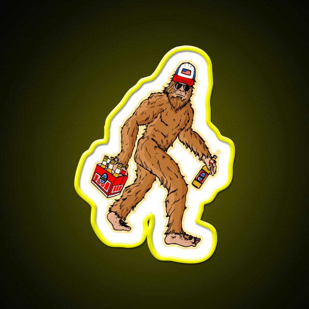 Beer Drinkin Bigfoot Sasquatch Hat Beer Bar Decor Led Neon Sign Rgb Color - Custom LED neon sign front view