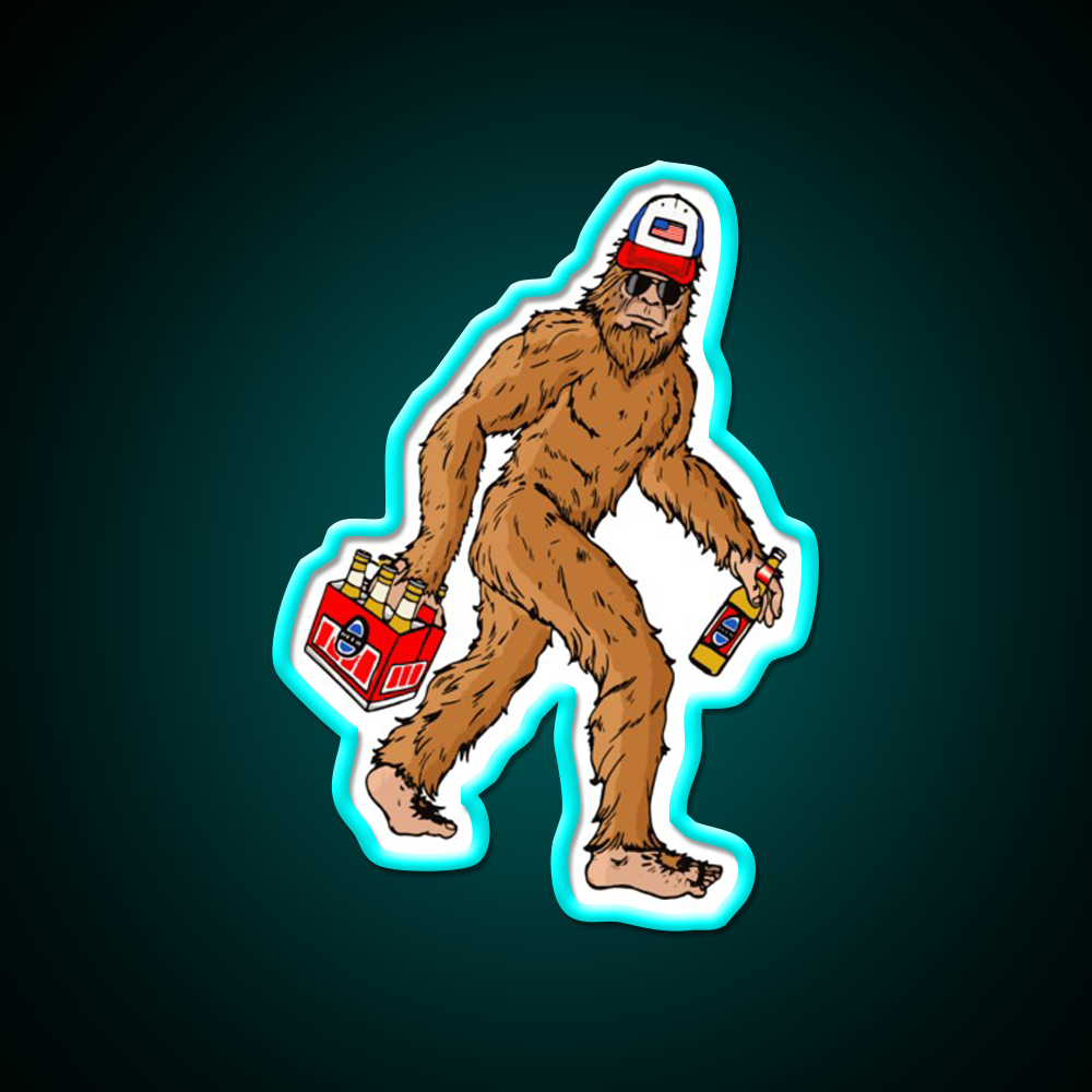 Beer Drinkin Bigfoot Sasquatch Hat Beer Bar Decor Led Neon Sign Wall Art Rgb Color