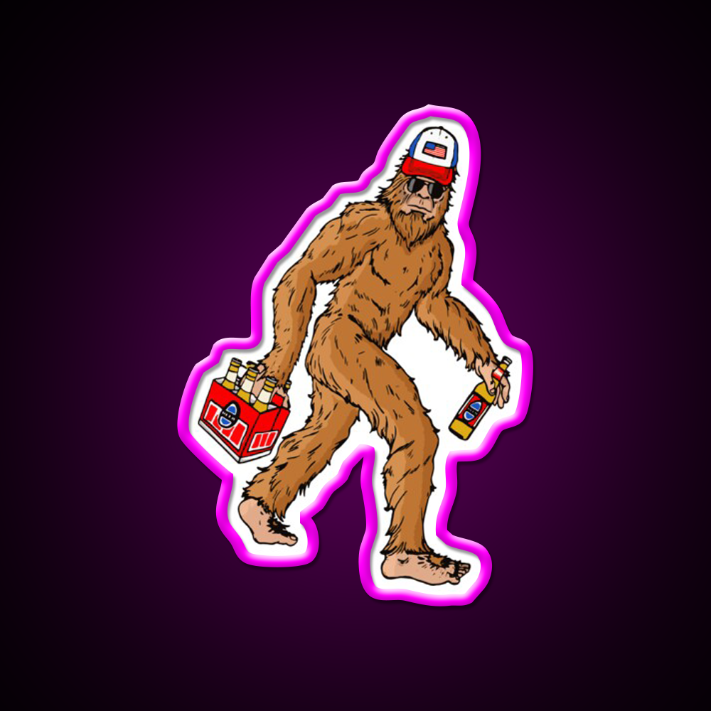 Beer Drinkin Bigfoot Sasquatch Hat Beer Bar Decor Led Neon Sign Wall Art Rgb Color