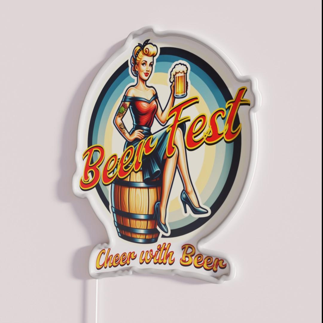 Beer Fest Cheer With Beer Garden Rgb Led Neon Sign - Neon sign mounted on wall in room