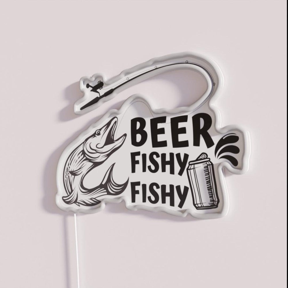 Beer Fishy Fishy No 1 Rgb Led Neon Sign - Neon sign mounted on wall in room