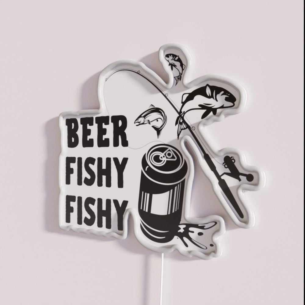 Beer Fishy Fishy No 2 Rgb Led Neon Sign - Neon sign mounted on wall in room