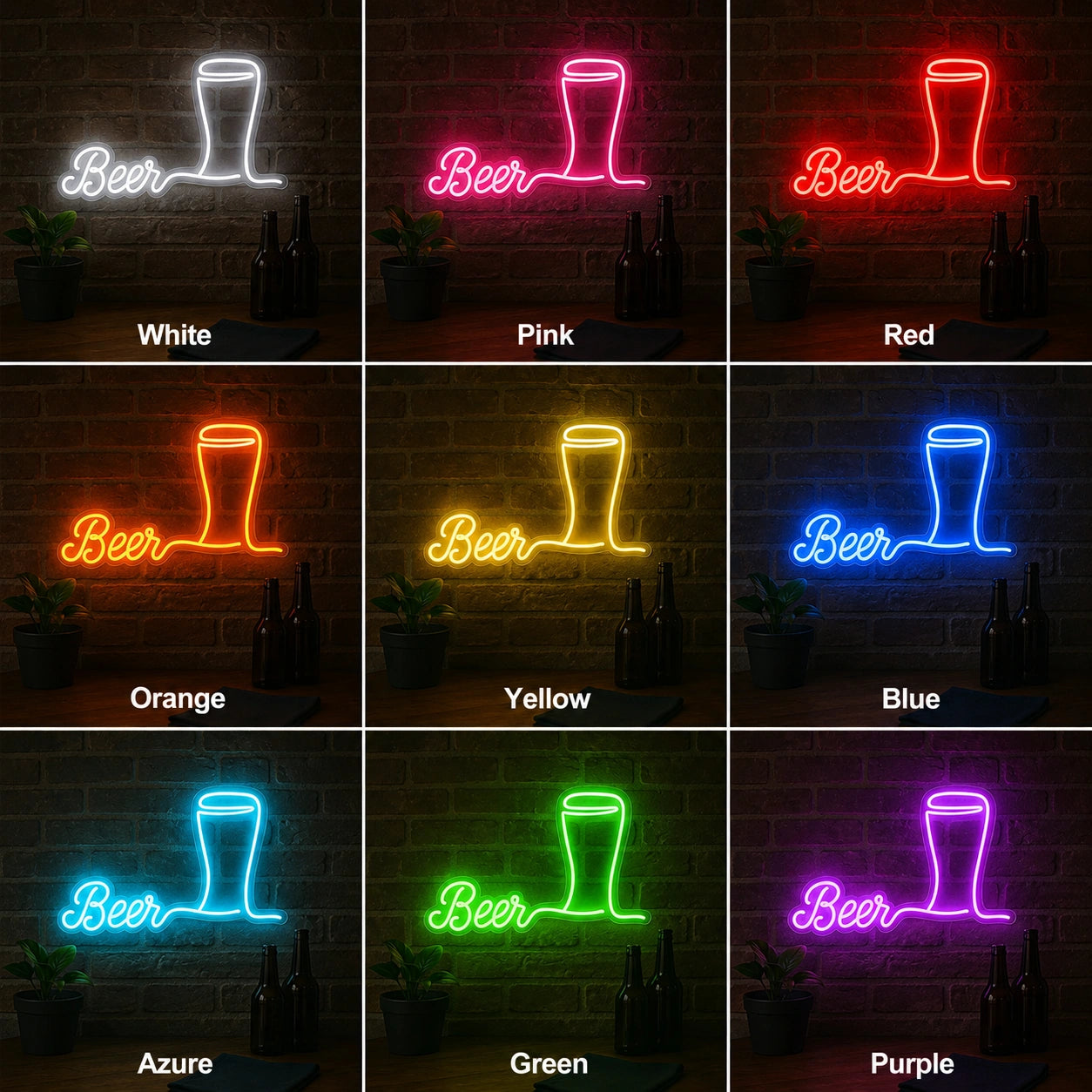 Beer Glass Outline Neon Sign LED Neon Sign color grid