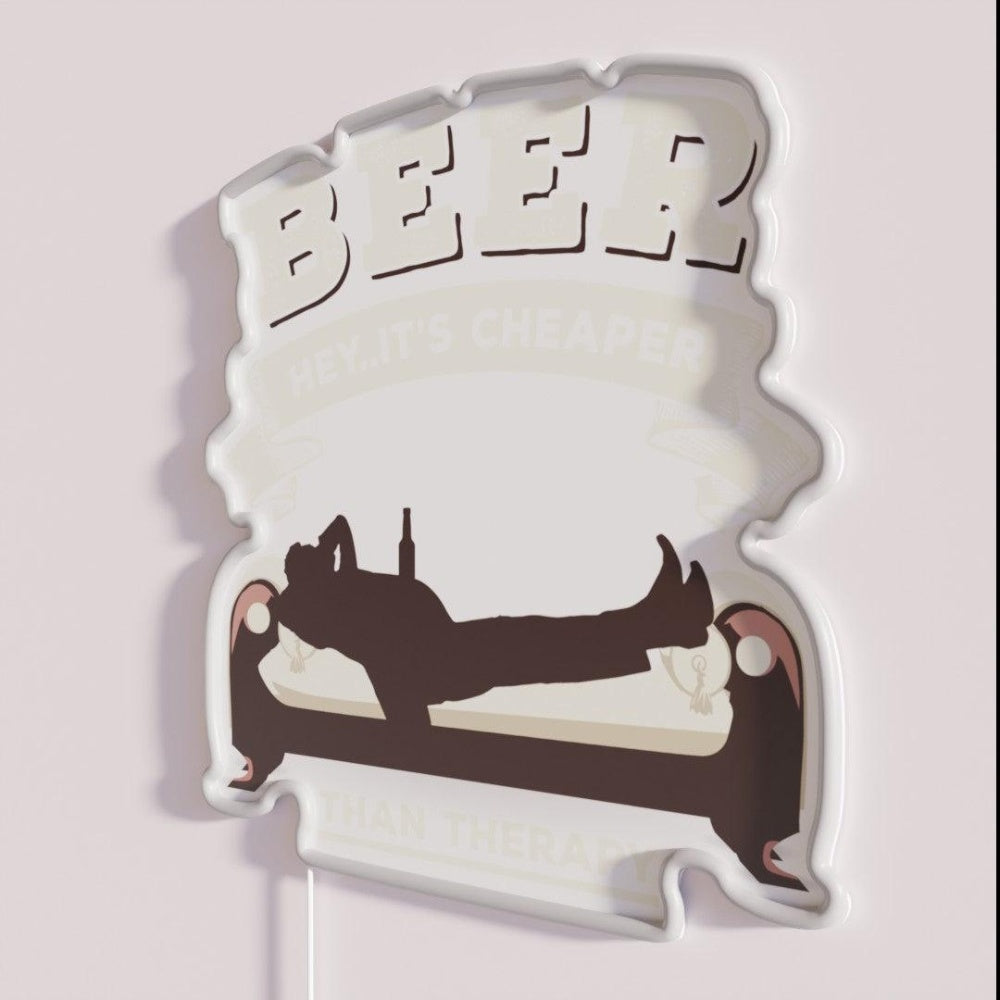 Beer Hey Itscheaper Than Therapy Funny Rgb Led Neon Sign - Neon sign mounted on wall in room