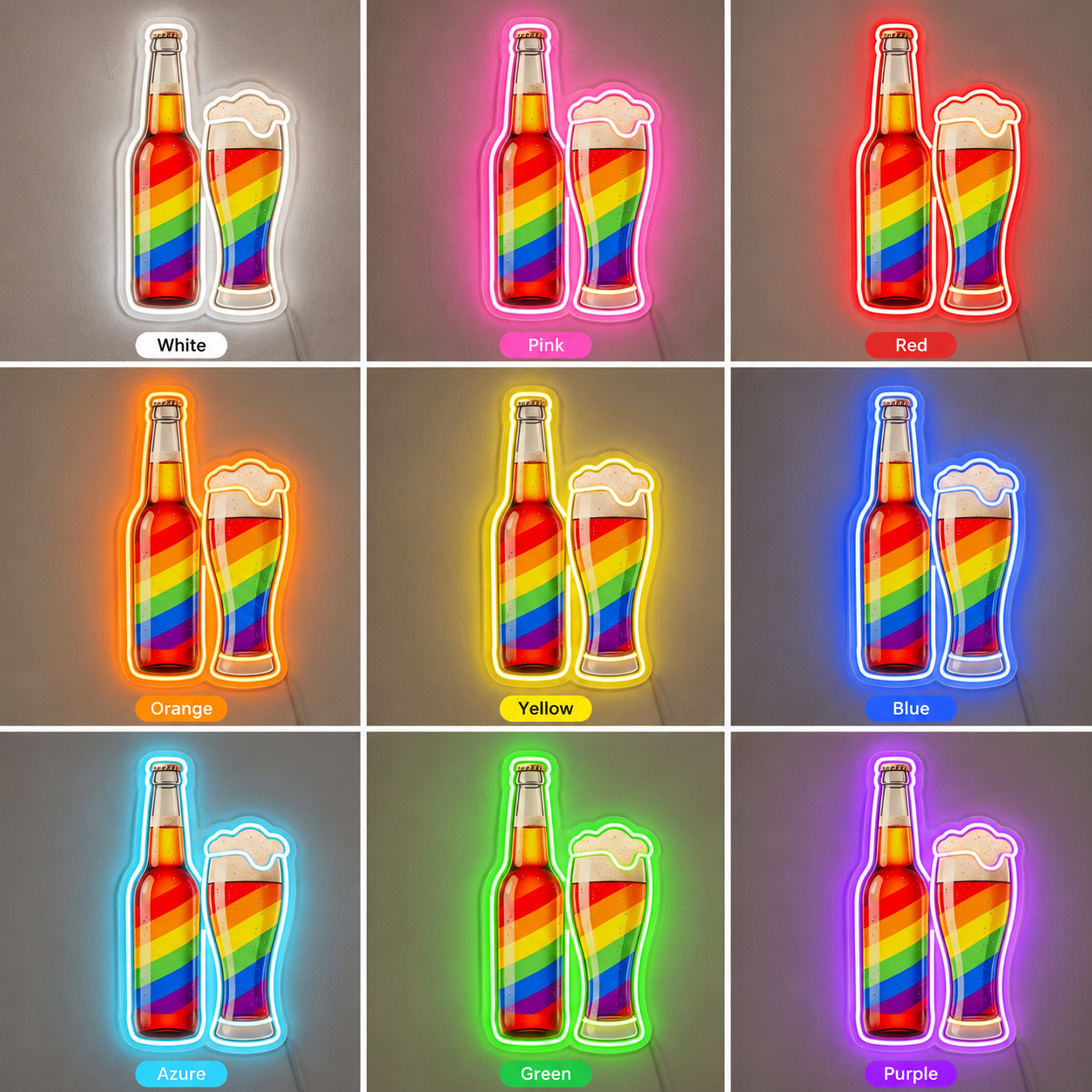 Beer LED Neon Sign Rainbow Beer Glass Neon Sign Beer Bar Sign Drink color grid