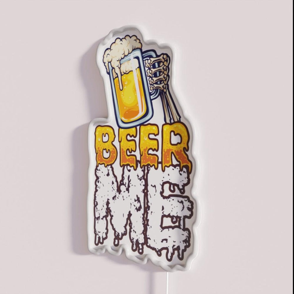 Beer Me Skeleton Hand Rgb Led Neon Sign Bar Wall Decor - Neon sign mounted on wall in room