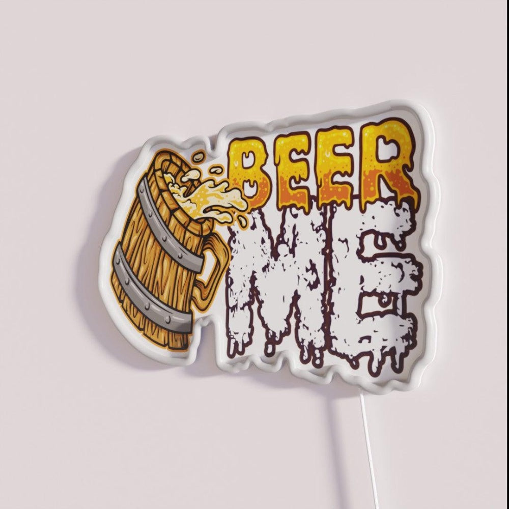 Beer Me Wooden Mug Of Ale Rgb Led Neon Sign - Neon sign mounted on wall in room