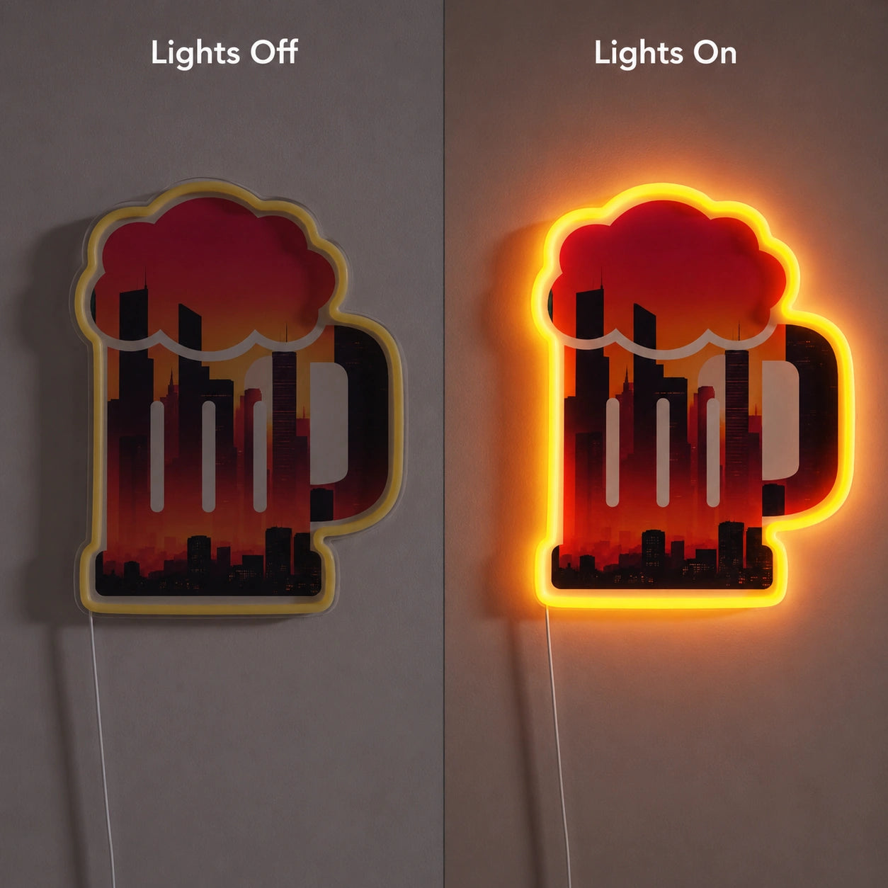 Beer Mug Shape Neon Sign LED Neon Sign day and night comparison