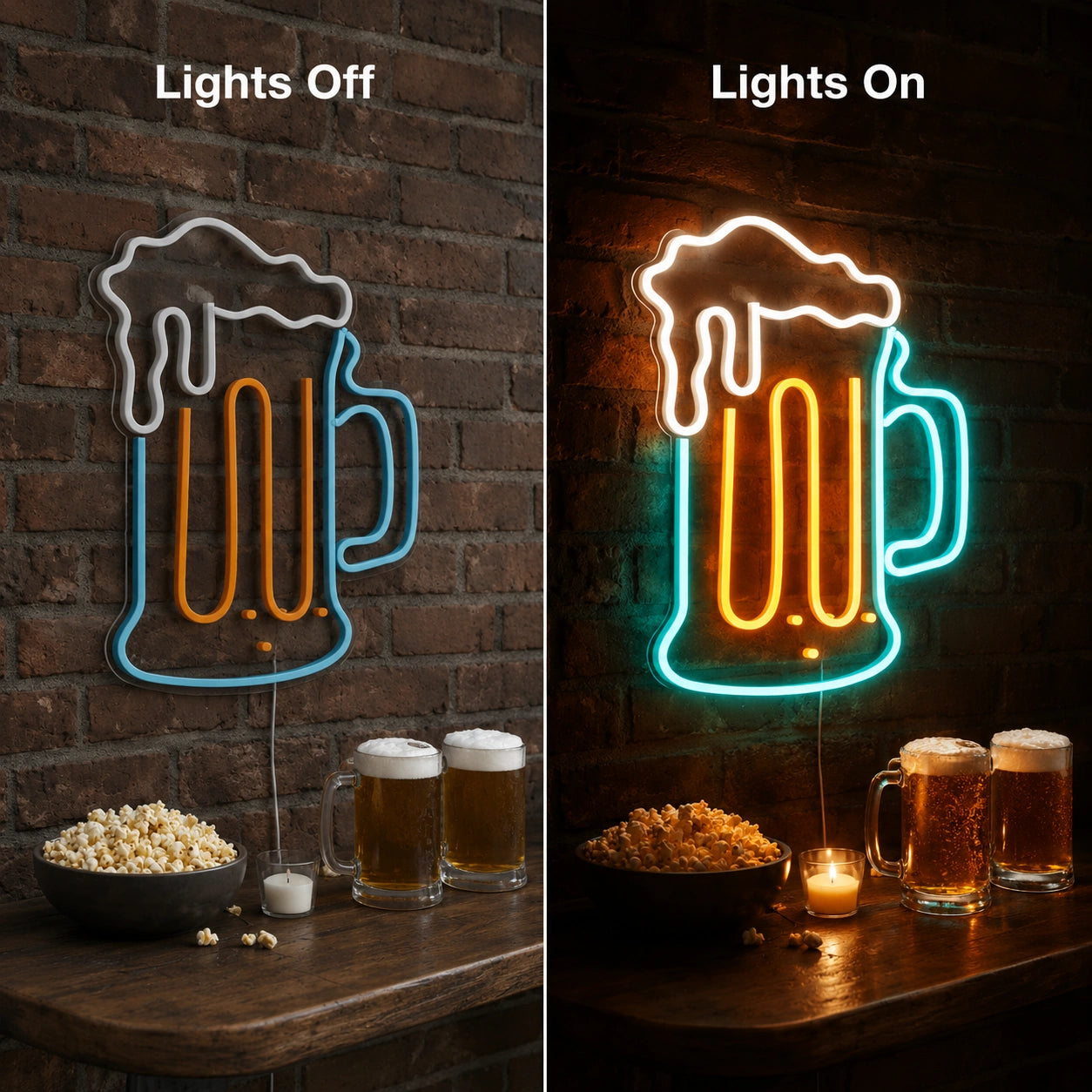 Beer Mugs Table Neon Sign LED Neon Sign day and night comparison