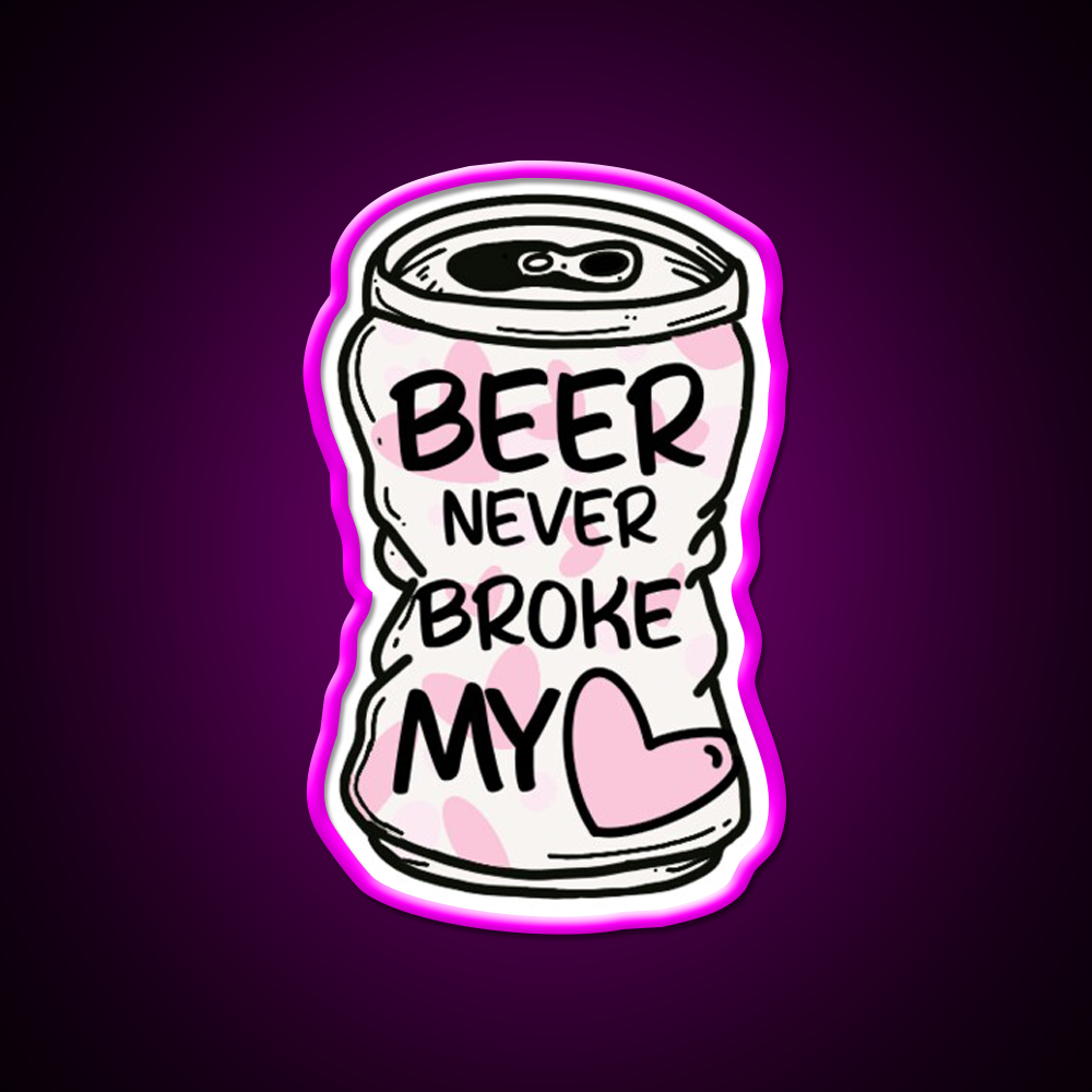 Beer Never Broke My Heart Beer Bar Decor Led Neon Sign Rgb Color - Neon sign mounted on wall in room