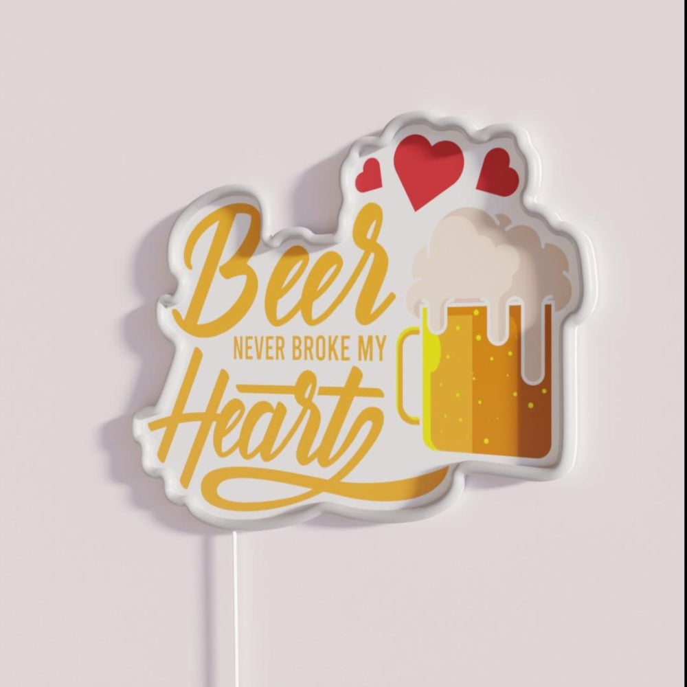 Beer Never Broke My Heart Rgb Led Neon Sign - Neon sign mounted on wall in room
