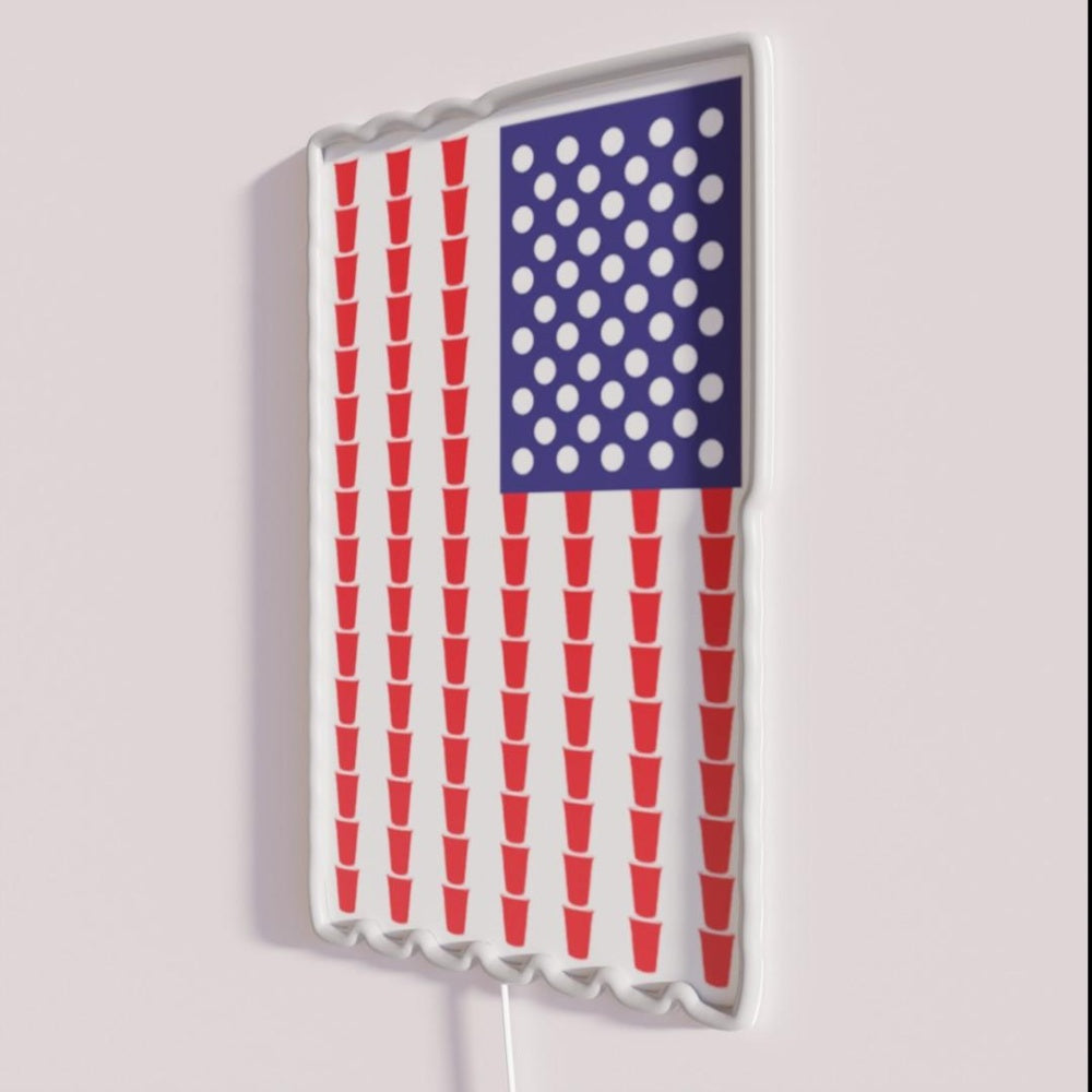 Beer Pong American Flag Rgb Led Neon Sign - Neon sign mounted on wall in room