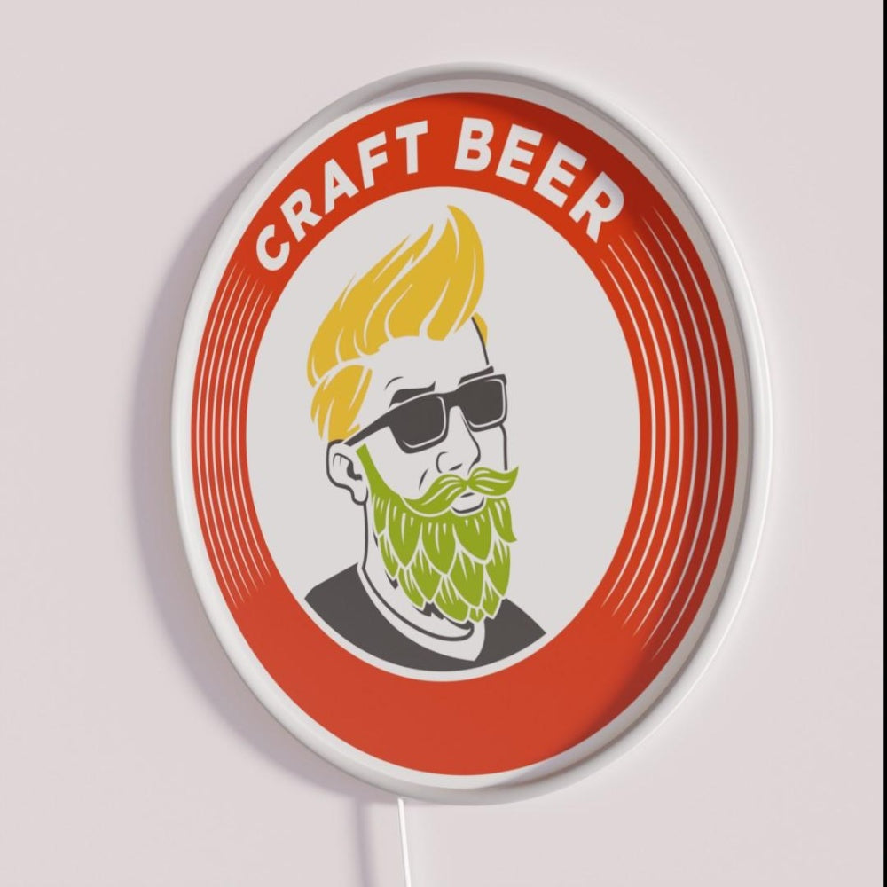 Beer Real Ale Hipster Beard Rgb Led Neon Sign - Neon sign mounted on wall in room