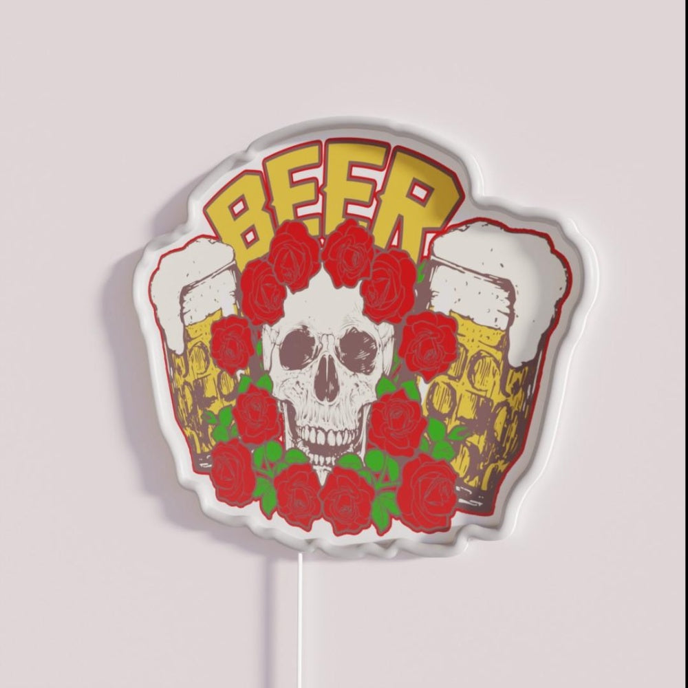Beer Skull Rgb Led Neon Sign - Neon sign mounted on wall in room